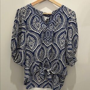 Rose + Olive Royal Blue & White Patterned Women's Top